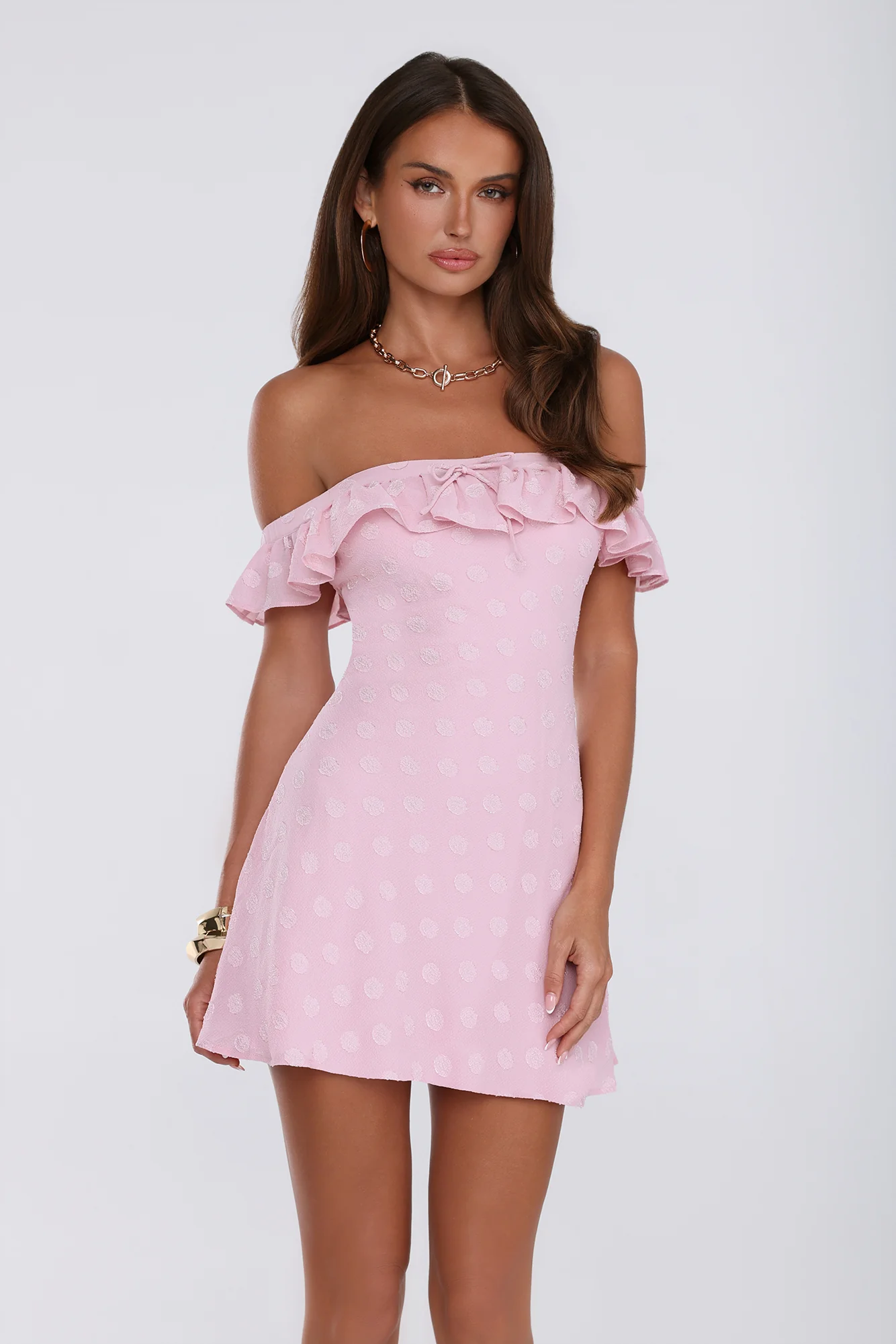 Darling Pop Off Shoulder Mini Dress Pink