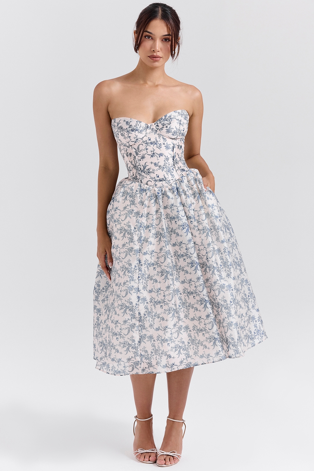 English Porcelain Print Strapless Sundress