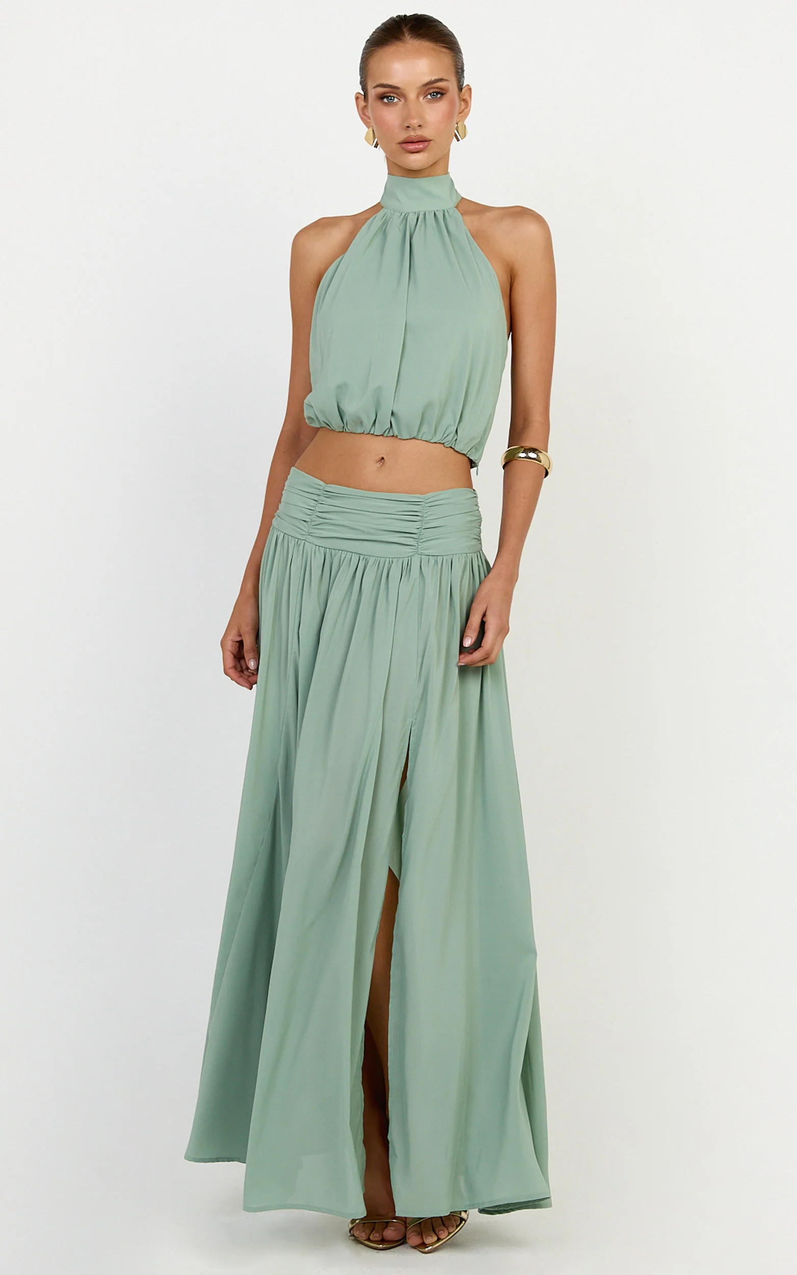 Melanie Top - Halter Neck Top in Green