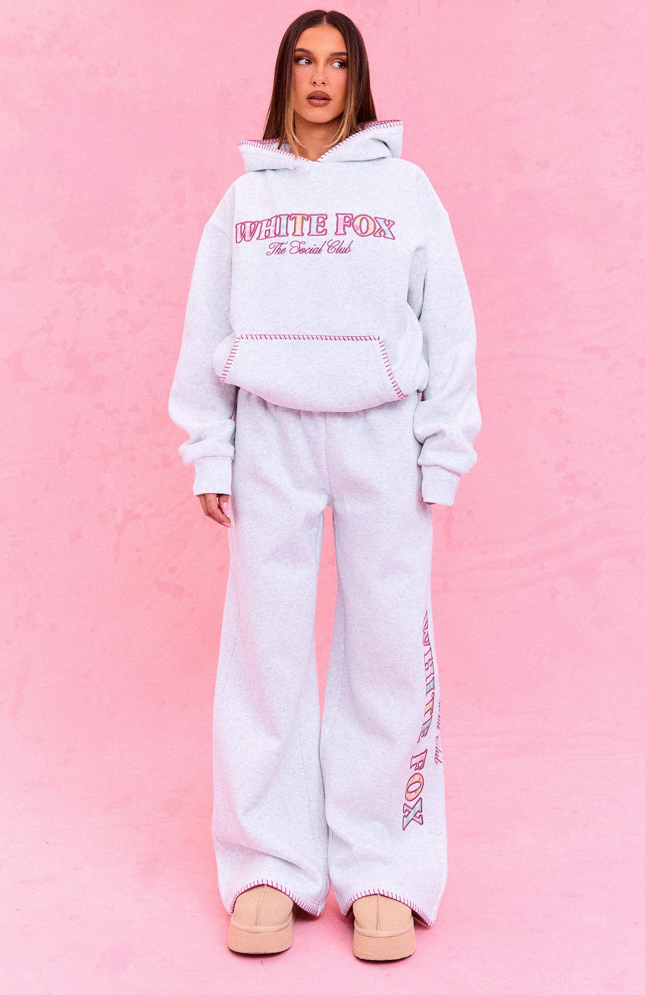 The Social Club Elena Wide Leg Sweatpants Grey Marle
