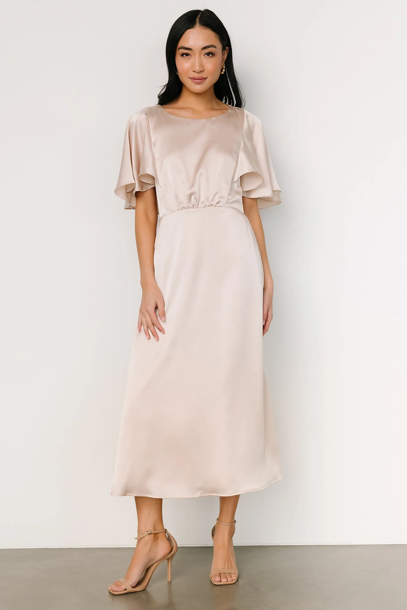 Cinta Satin Midi Dress | Champagne - luluinthesky