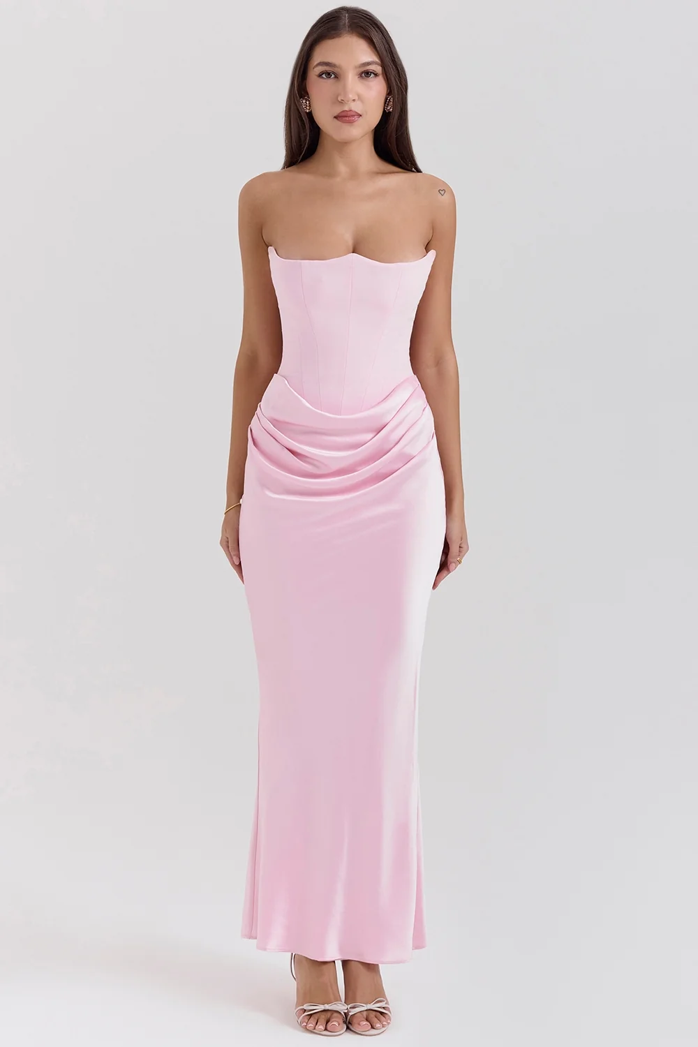 Rose Shadow Strapless Corset Maxi Dress