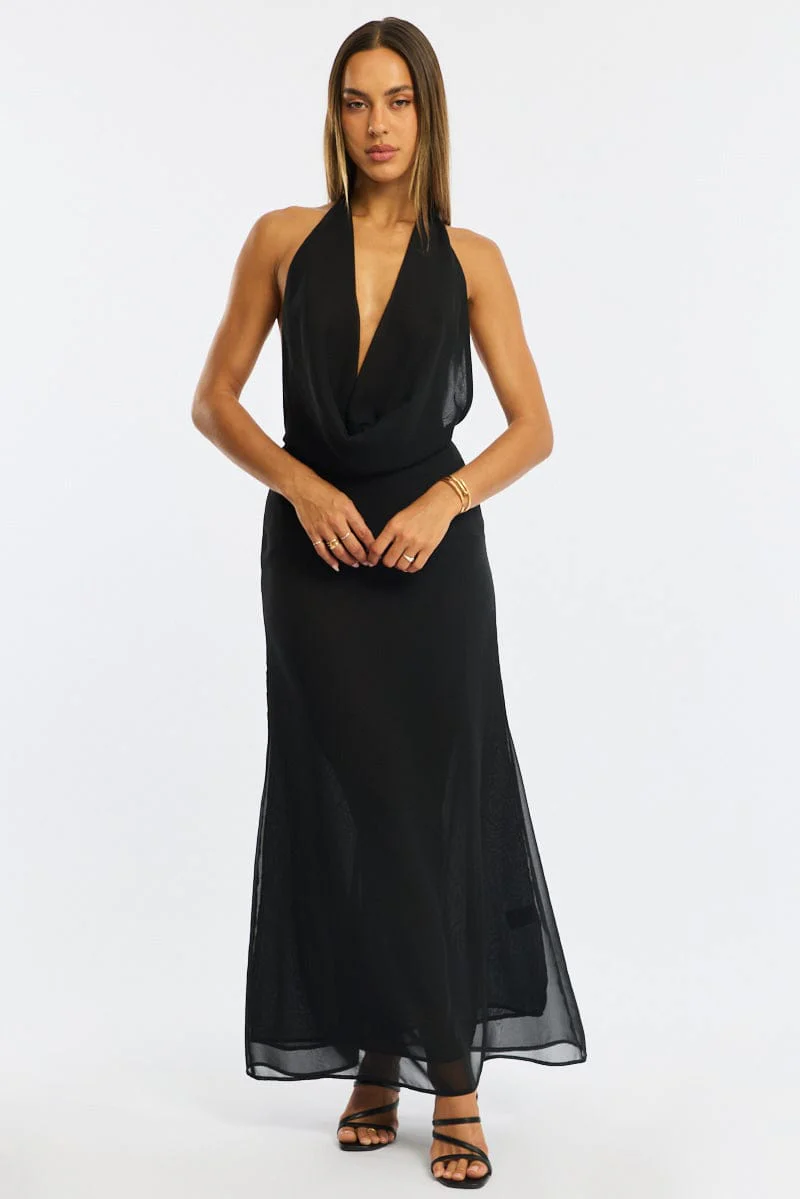 Black Cowl Neck Maxi Dress Chiffon