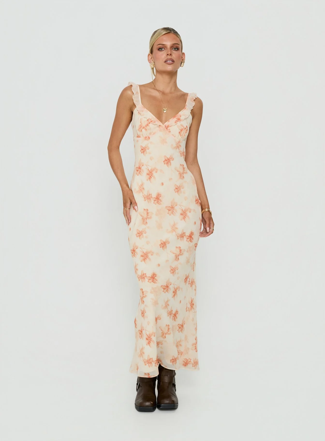 Aymi Frill Bust Detail Maxi Dress Multi Floral