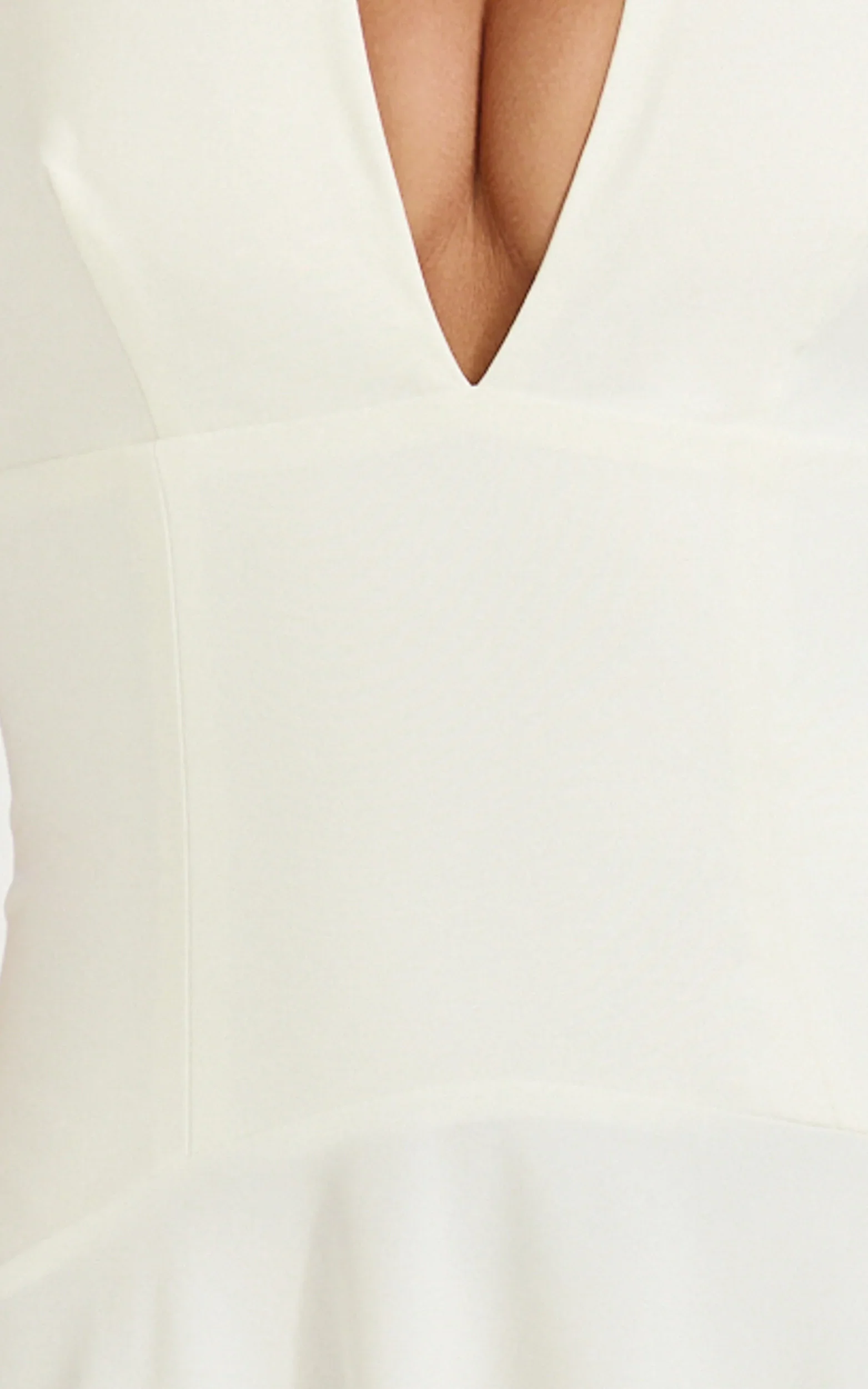 Poppy Maxi Dress - Contrast Skirt Deep Plunge Halter Dress in Off White - luluinthesky