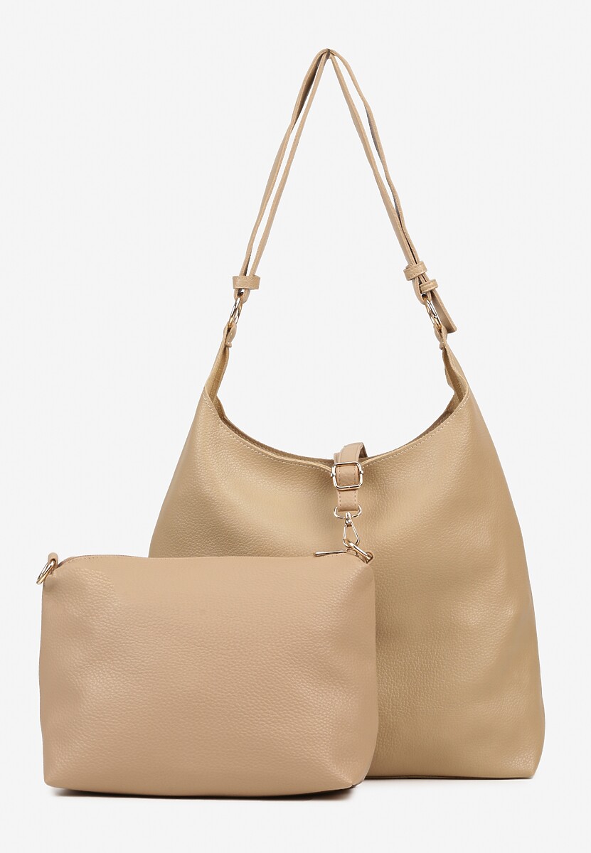 Beżowa Torebka Hobo z Kosmetyczką i Paskiem Crossbody Zarosea