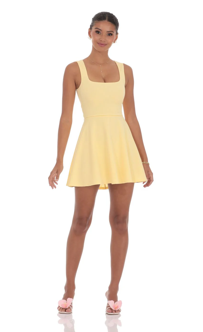 Back Bow A-Line Dress in Yellow - luluinthesky