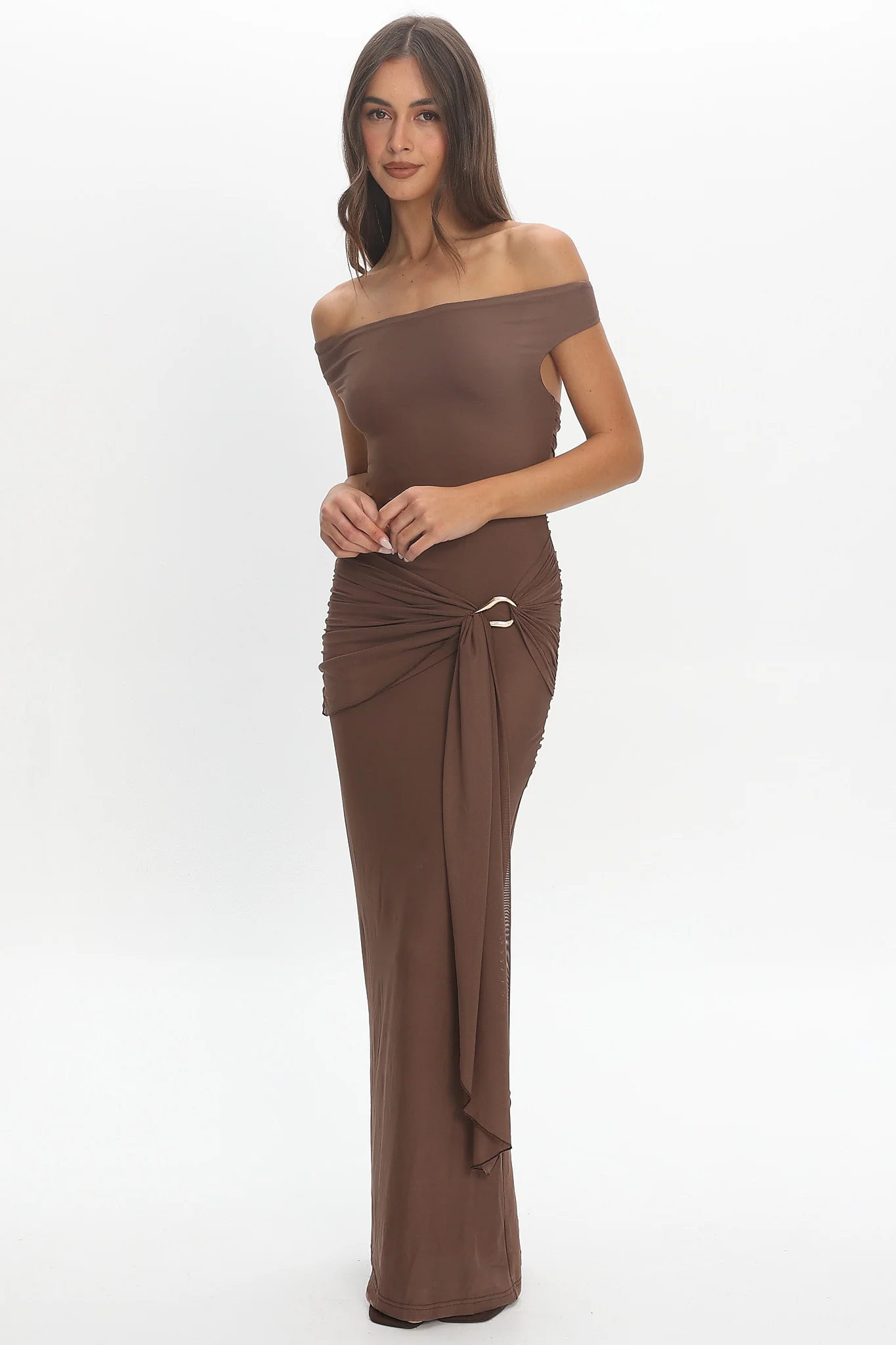 Luli Boat Neck Sash Maxi Dress Cocoa - luluinthesky