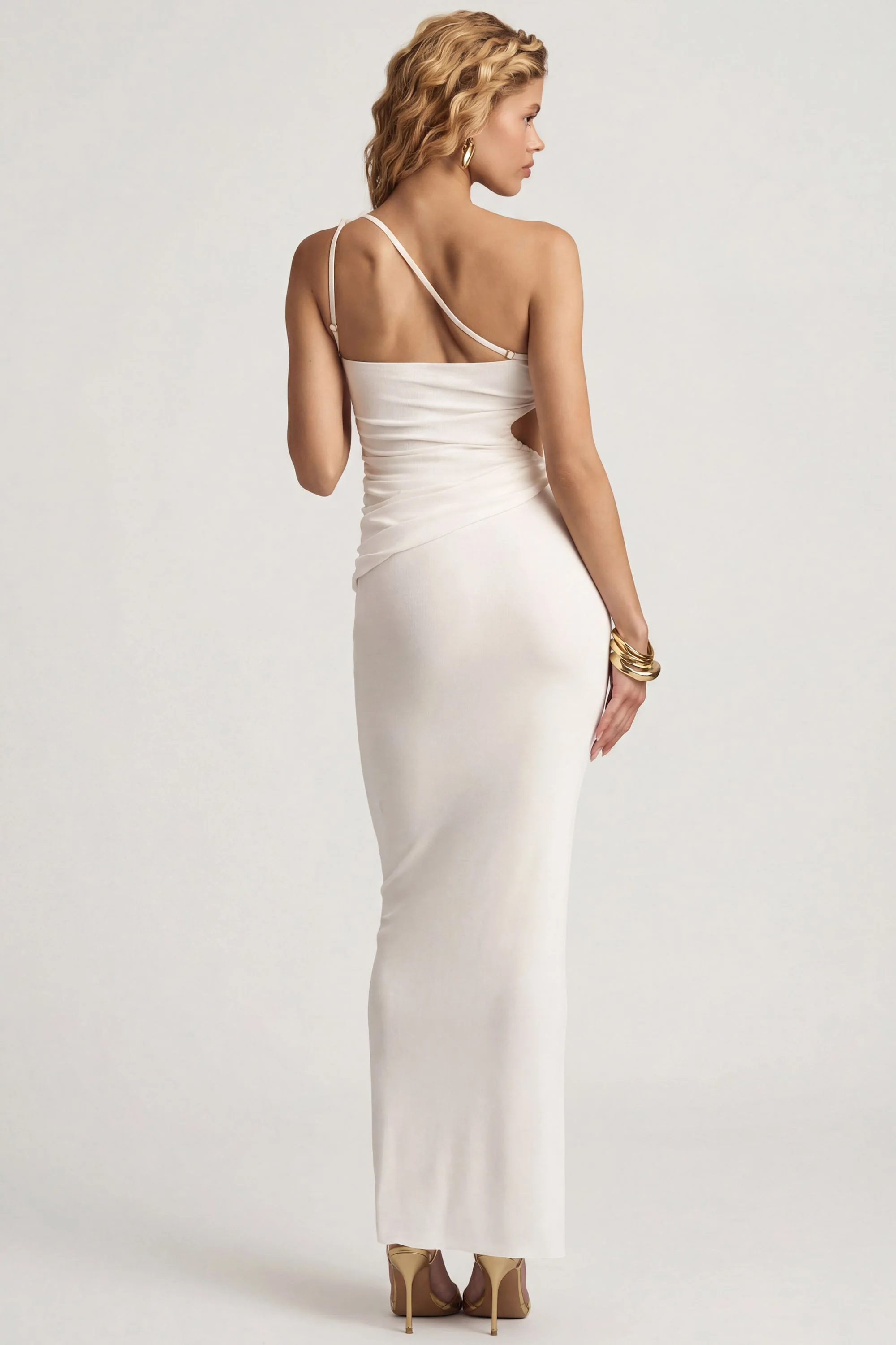 Textured Jersey Low-Rise Maxi Skirt in White
