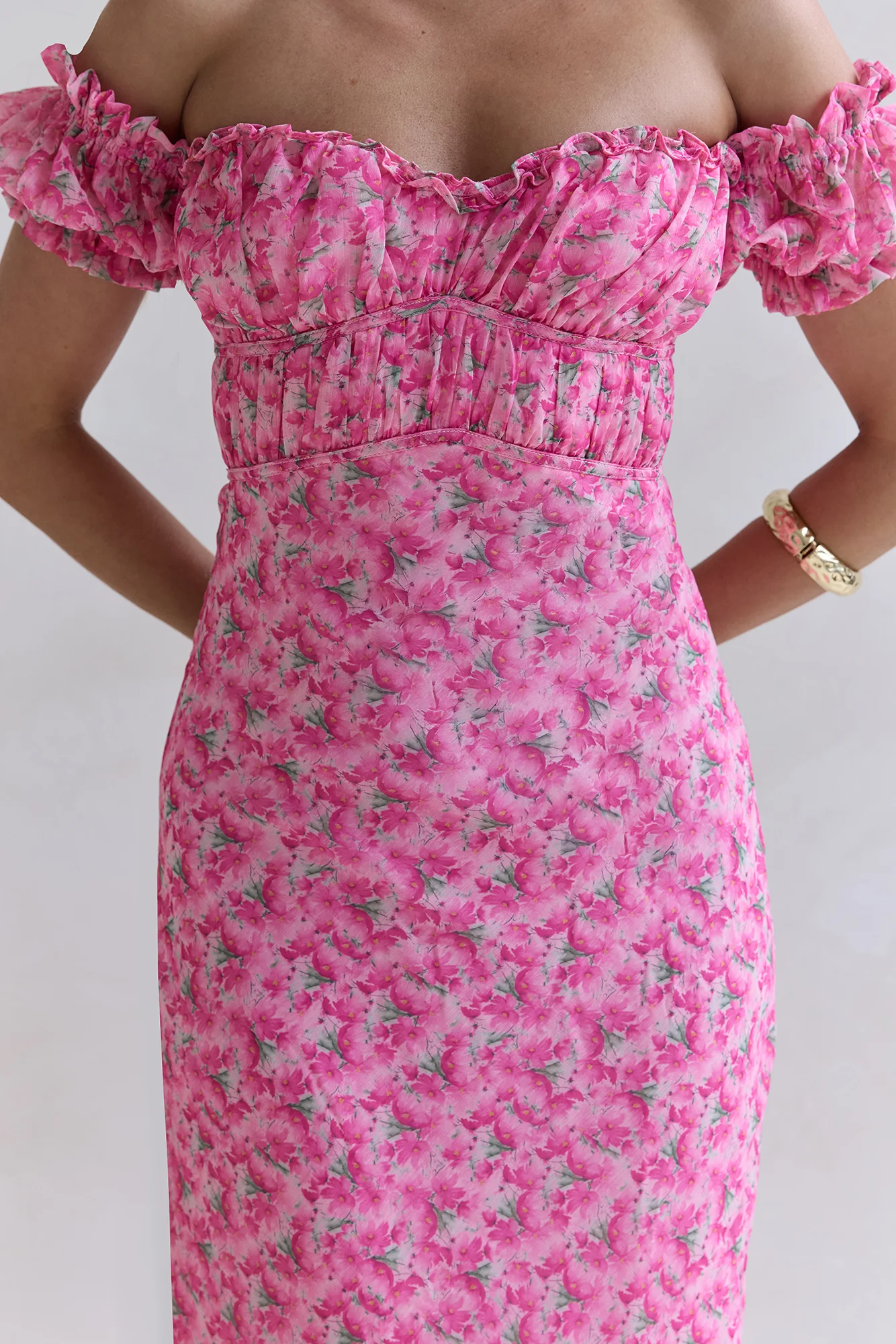 Kissed By The Sun Off Shoulder Maxi Dress Pink