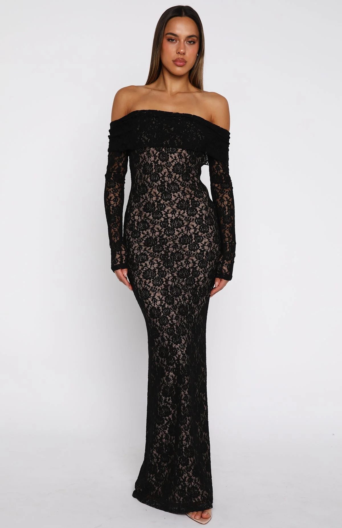 Be My Peace Lace Long Sleeve Maxi Dress Black
