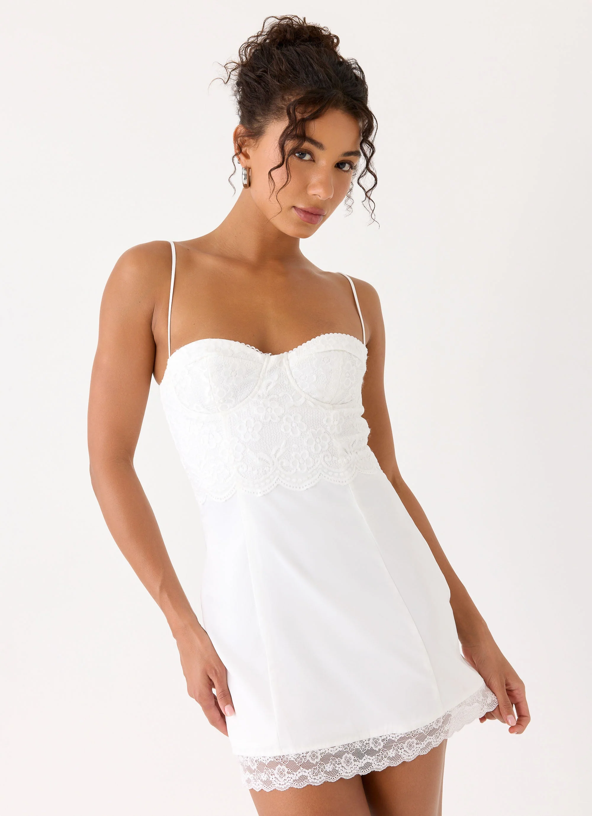 Aloura Lace Mini Dress - White - luluinthesky