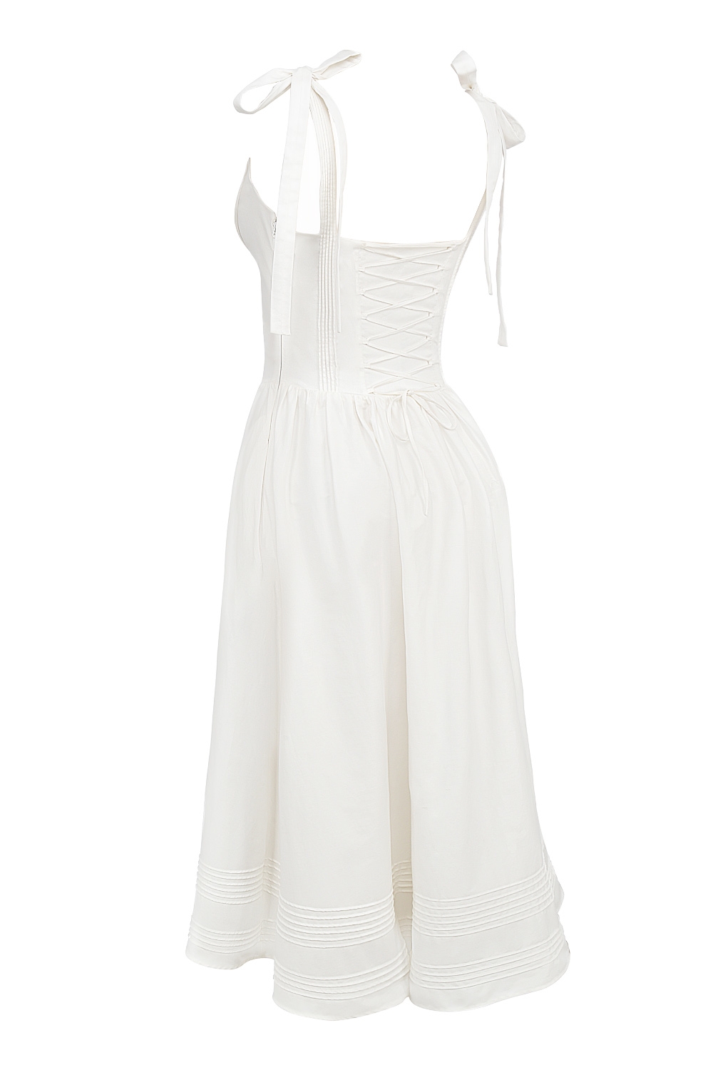 White Pin Tuck Cotton Midi Sundress