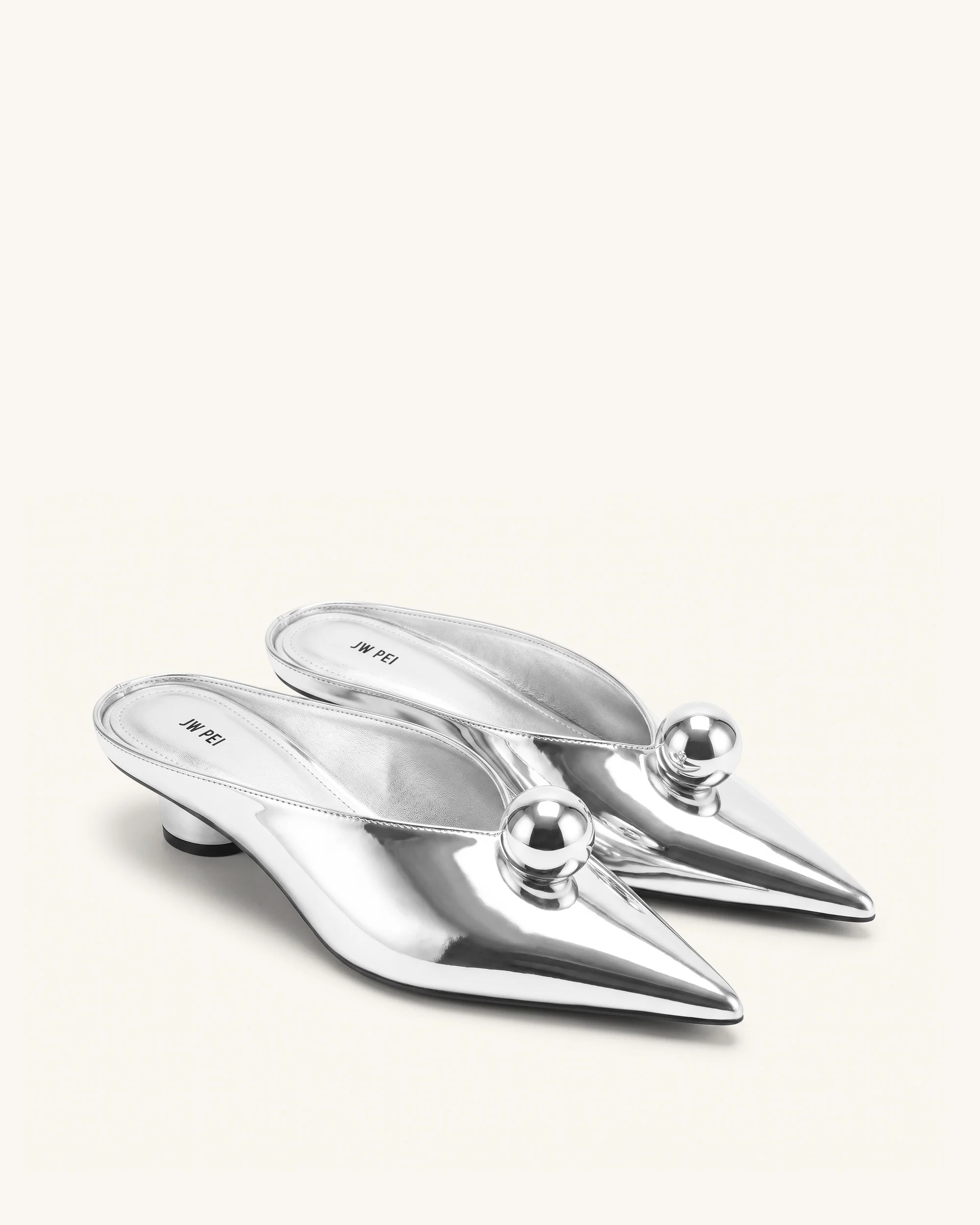 Helena Gold Sphere Pointed Toe Mules - Silver