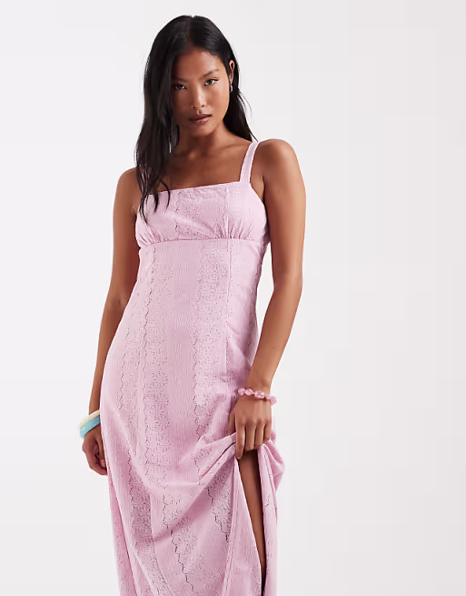 Vero Moda Petite eyelet cami maxi dress in light pink
