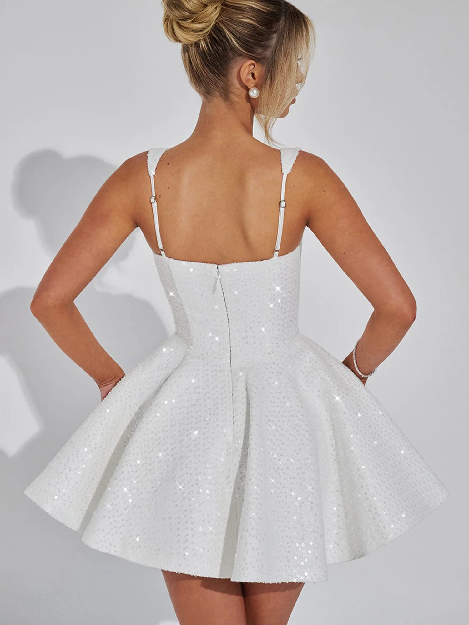 Sequin Detail Flared Mini Dress