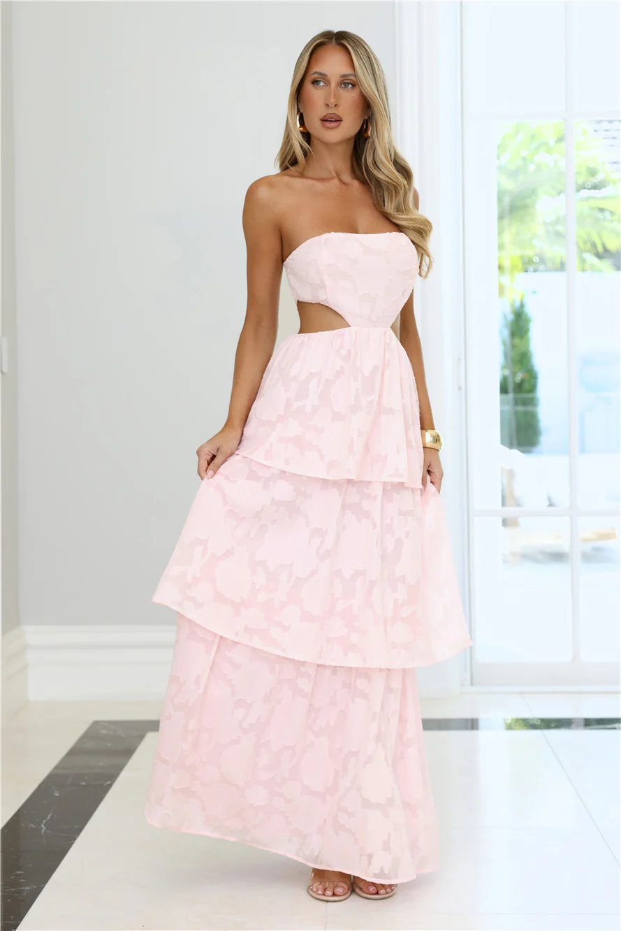Soft Petal Glow Strapless Maxi Dress Pink