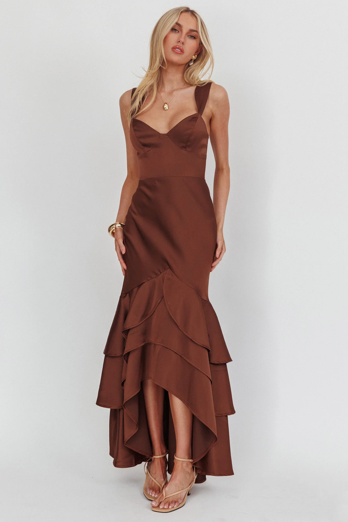 Baylin Layered Mermaid Hem Maxi Dress Coffee - luluinthesky