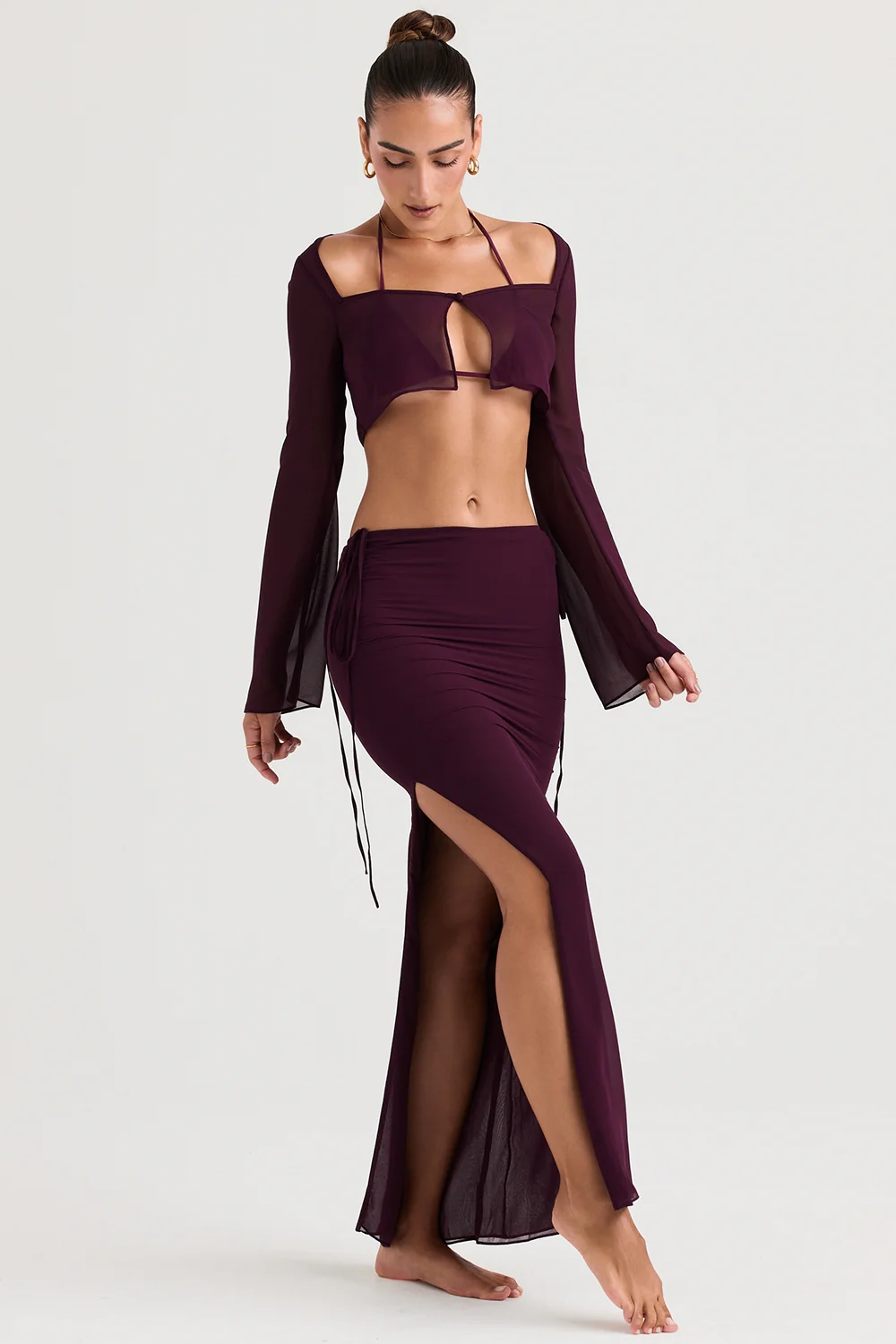 Prune Cutout Maxi Skirt