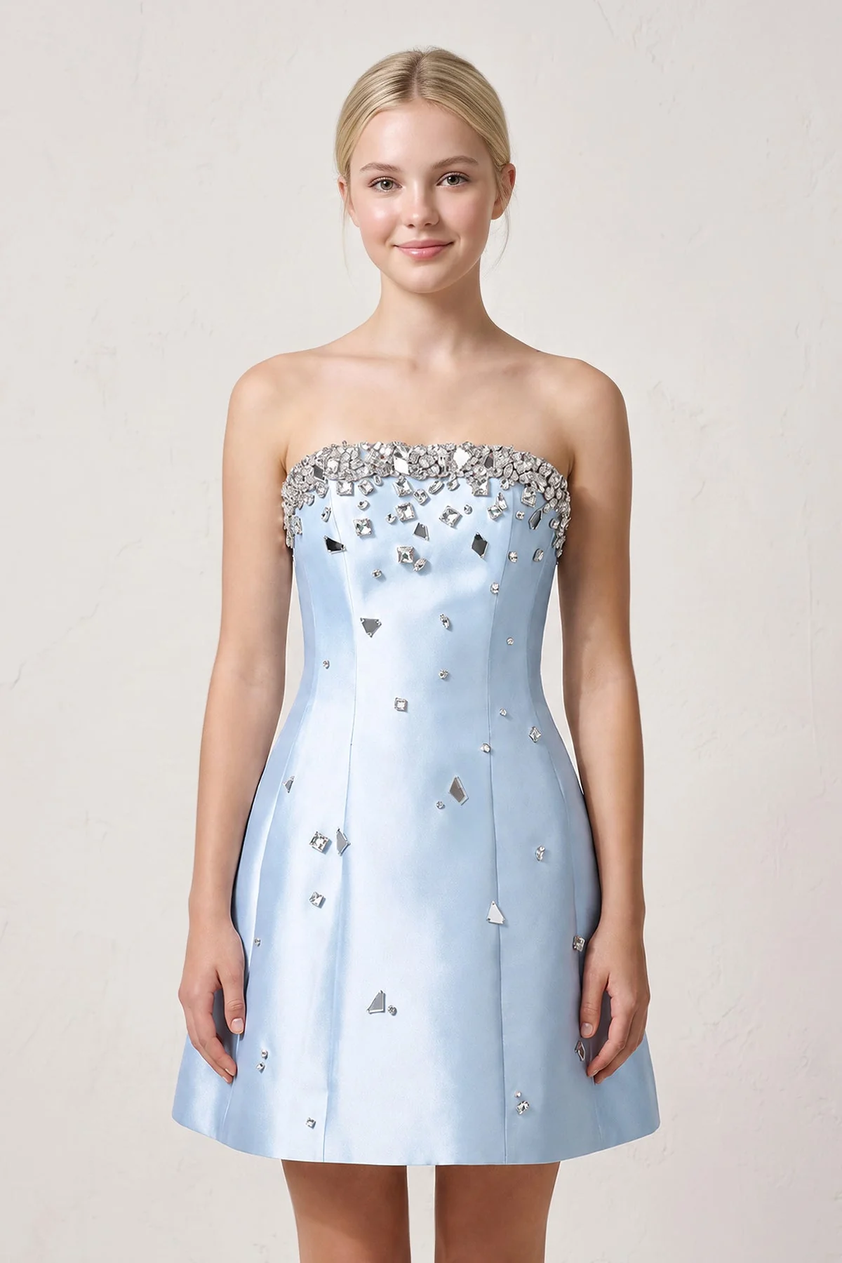 Candy Pink Rhinestones Satin Strapless A-Line Homecoming Dress