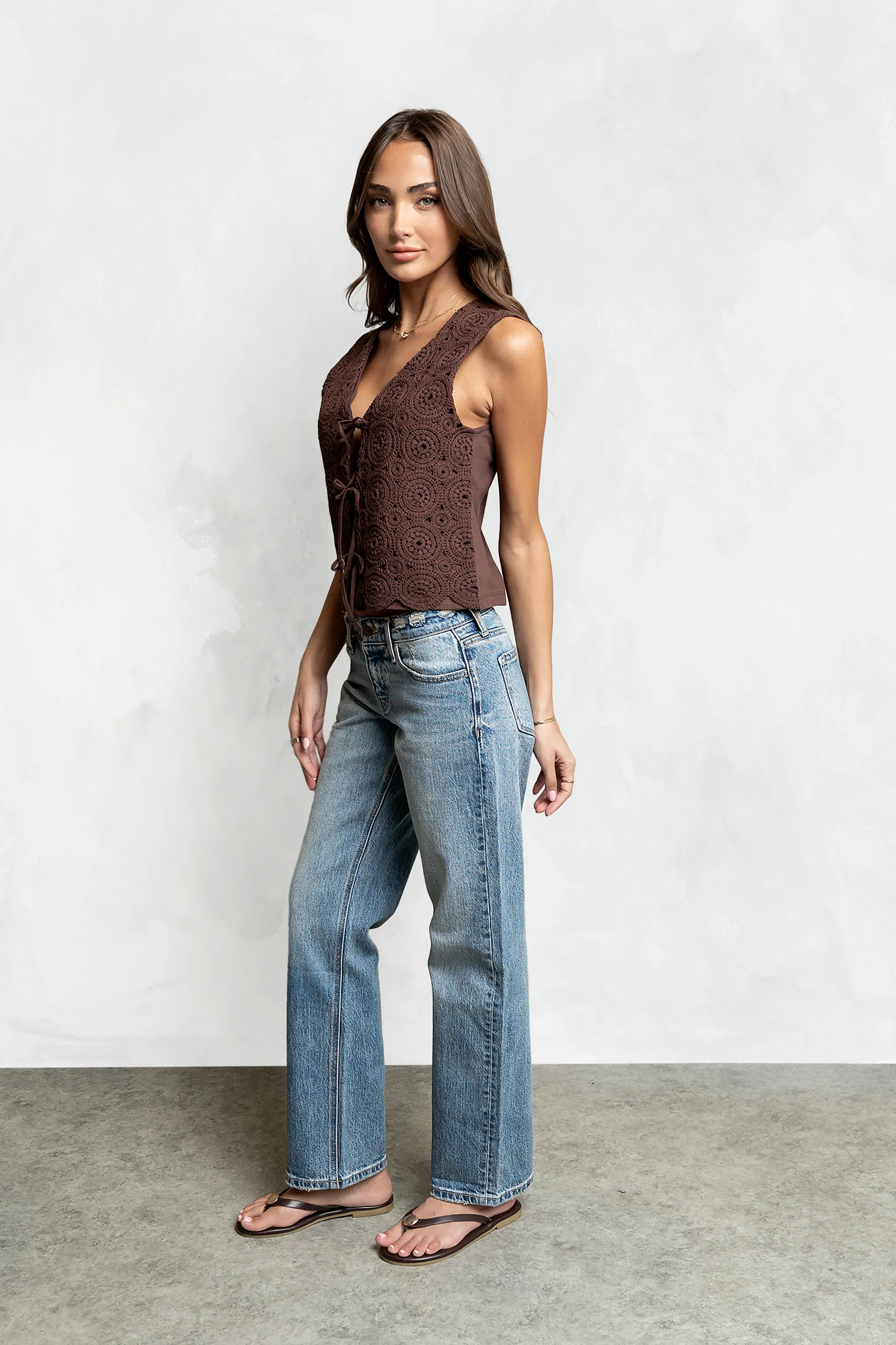 Brea Crochet Vest in Brown