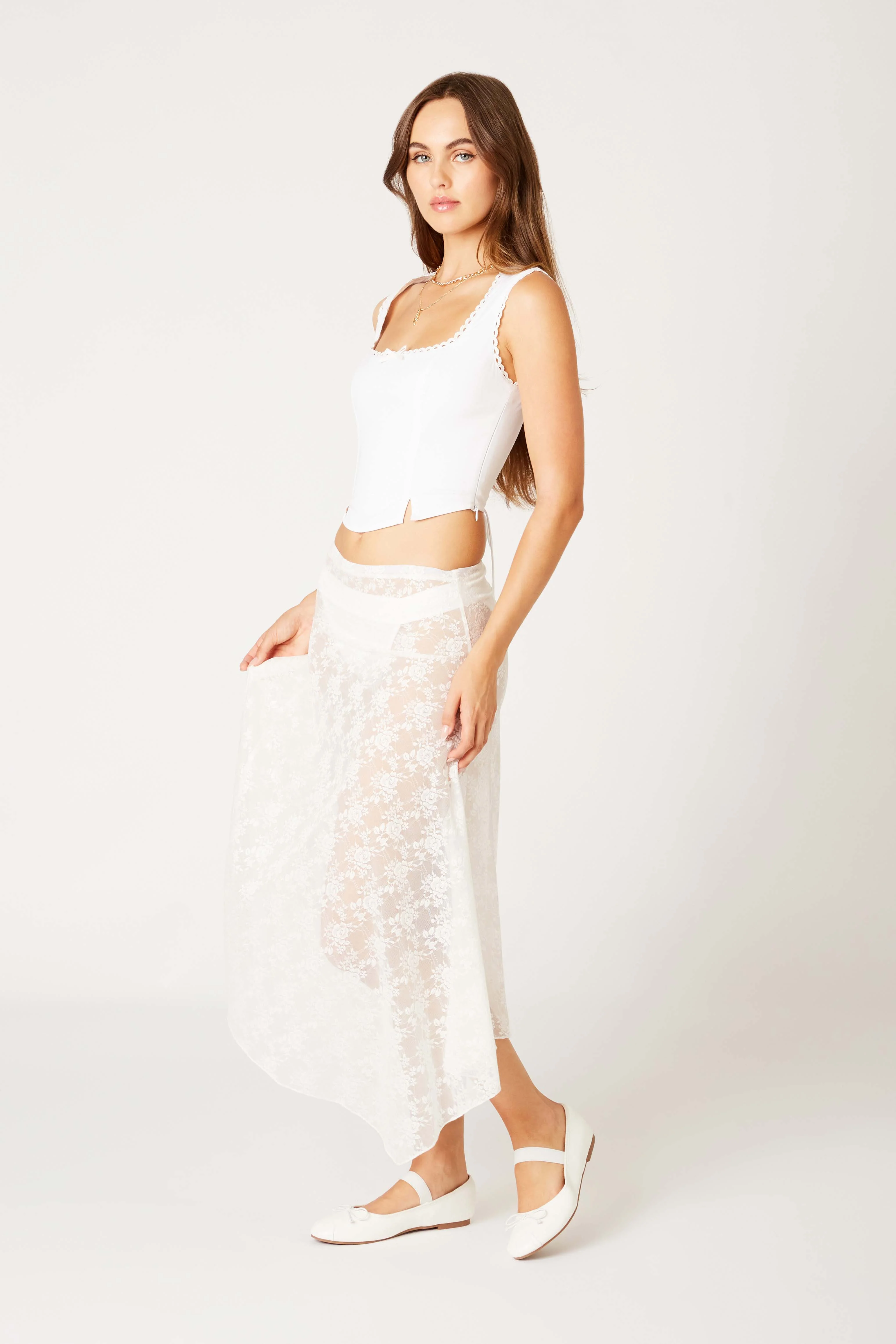 Lace Asymmetrical Midi Skirt
