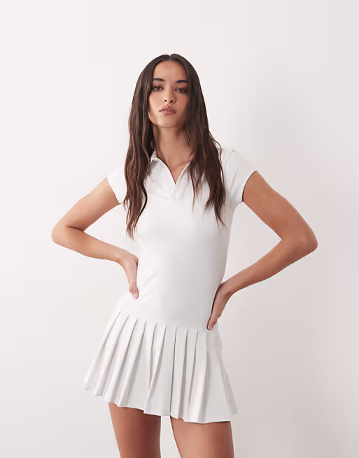 4505 active polo neck tennis dress with pleated skirt in white
