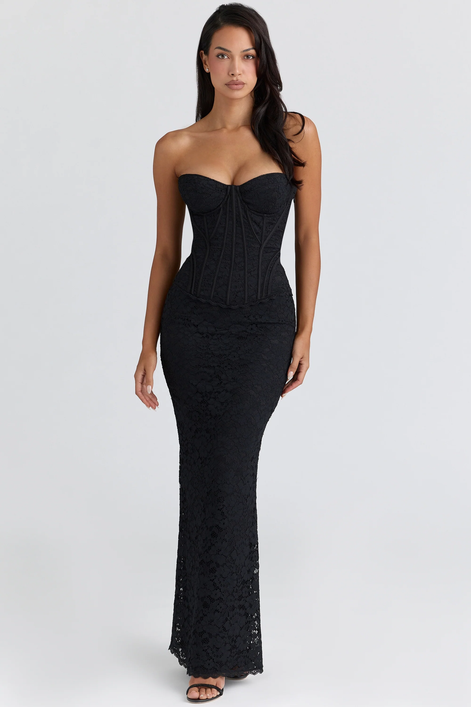 Black Lace Corset Maxi Dress