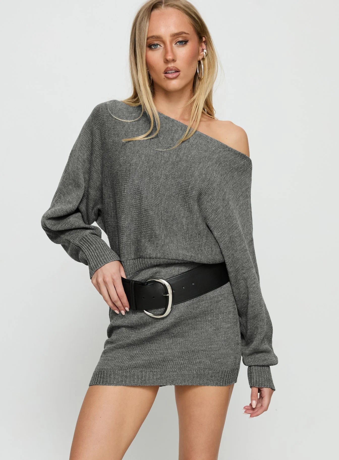 Bellamie Long Sleeve Mini Dress Grey