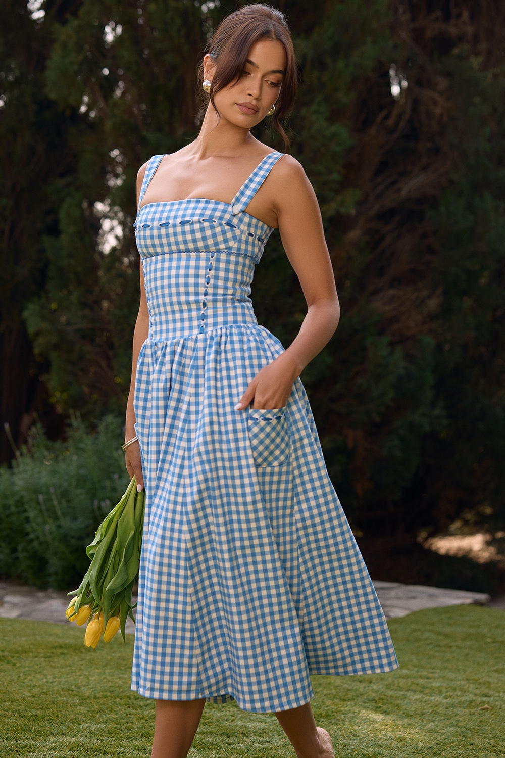 regatta blue gingham midi sundress