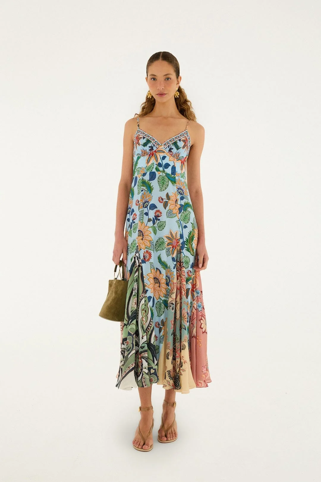 Light Blue Floral Delhi Sleeveless Maxi Dress