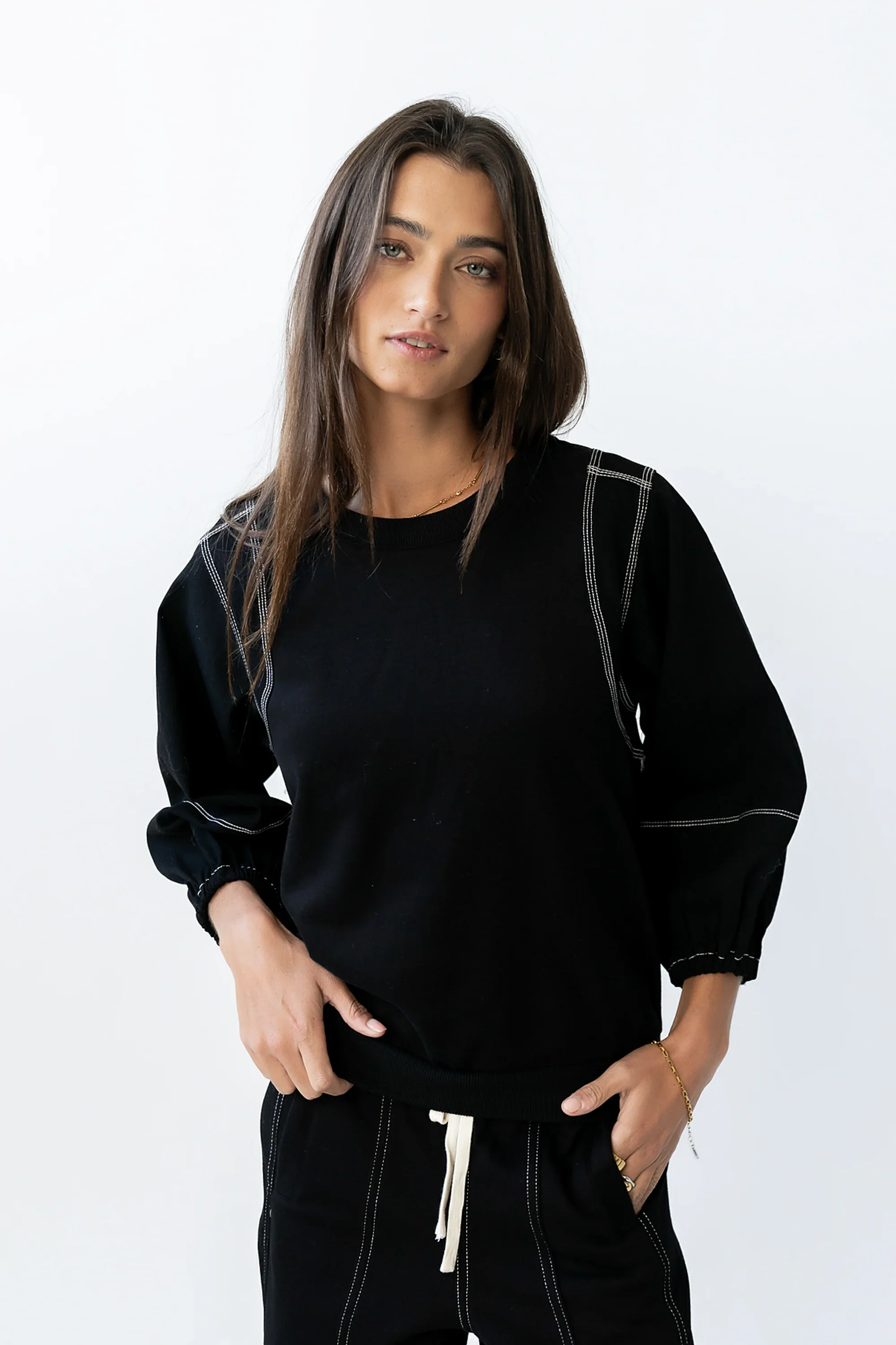 Malinda Mixed Media Top in Black
