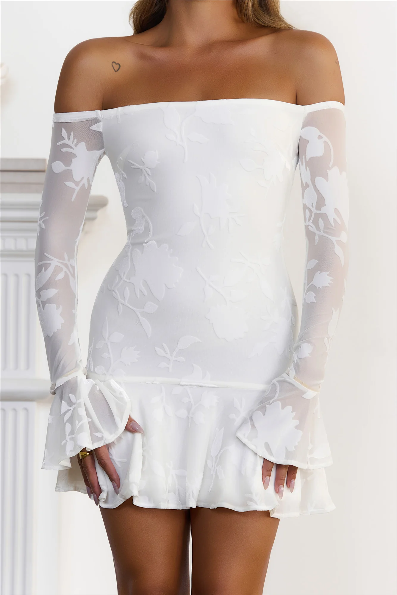 Electric Envy Off Shoulder Mini Dress White - luluinthesky