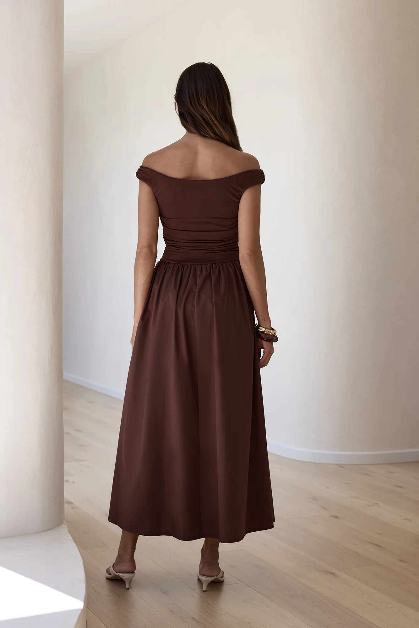 Days Of The Sun Off Shoulder Maxi Dress Chocolate