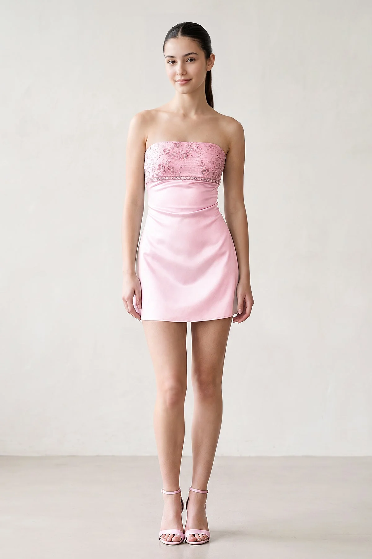 Aqua Strapless Appliqued Satin Sheath Homecoming Dress