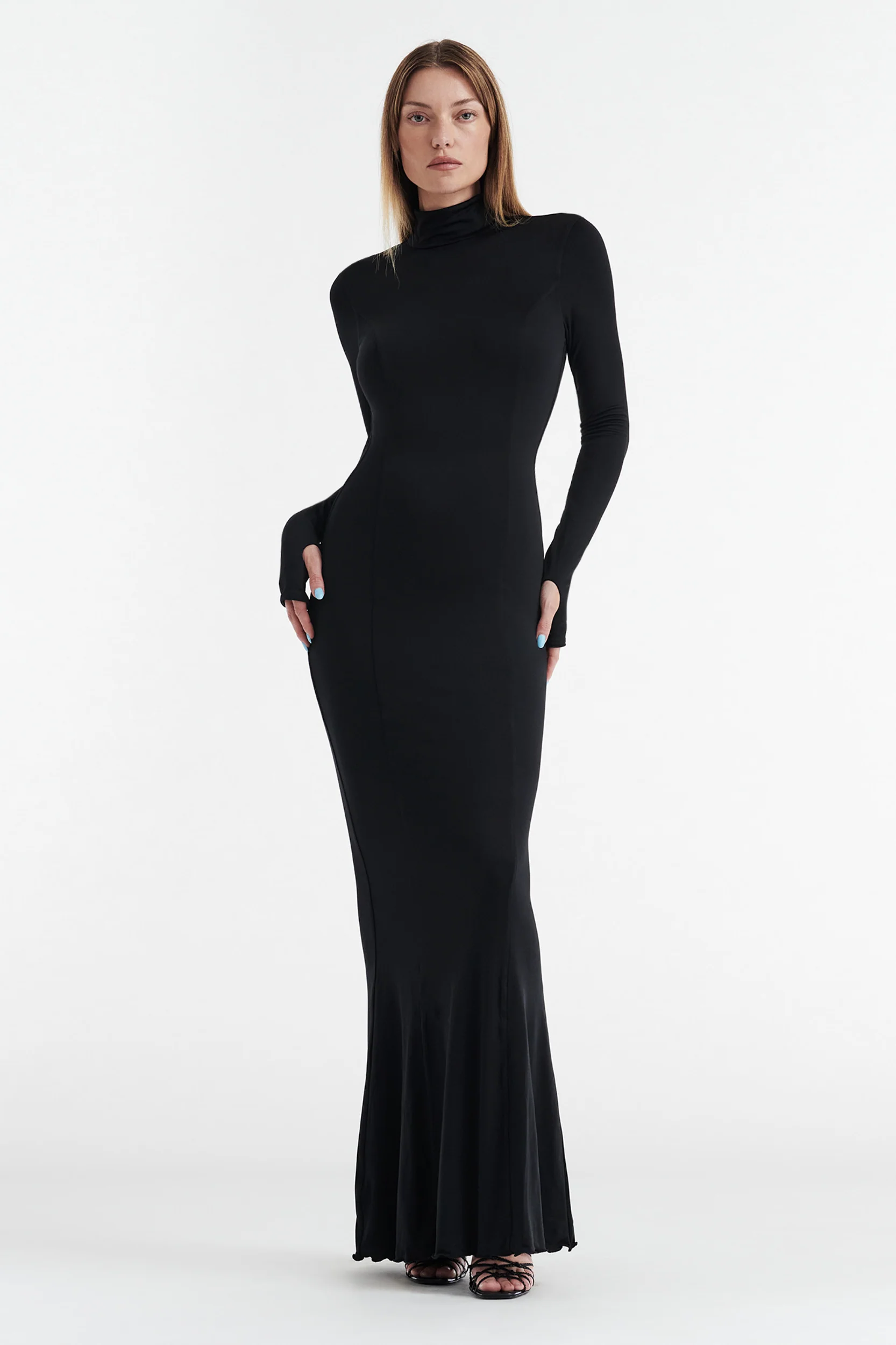 Audrey Turtleneck Long Sleeve Maxi Dress - Black