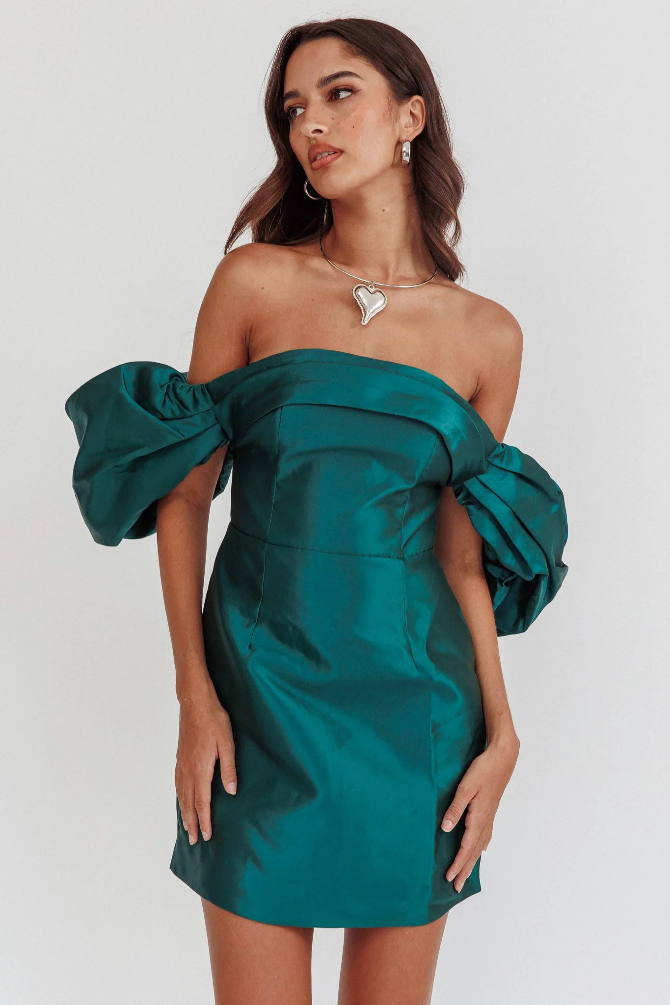 Lovers Rock Puff Sleeve Strapless Mini Dress Hunter Green - luluinthesky