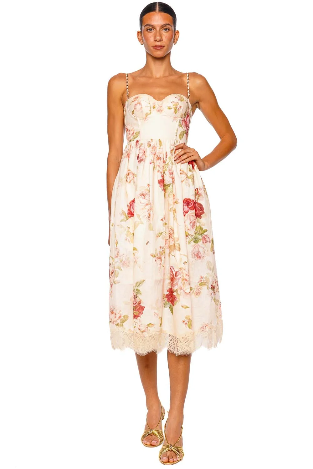 ZIMMERMANN Roselight Lace Trim Bustier Picnic Midi Dress