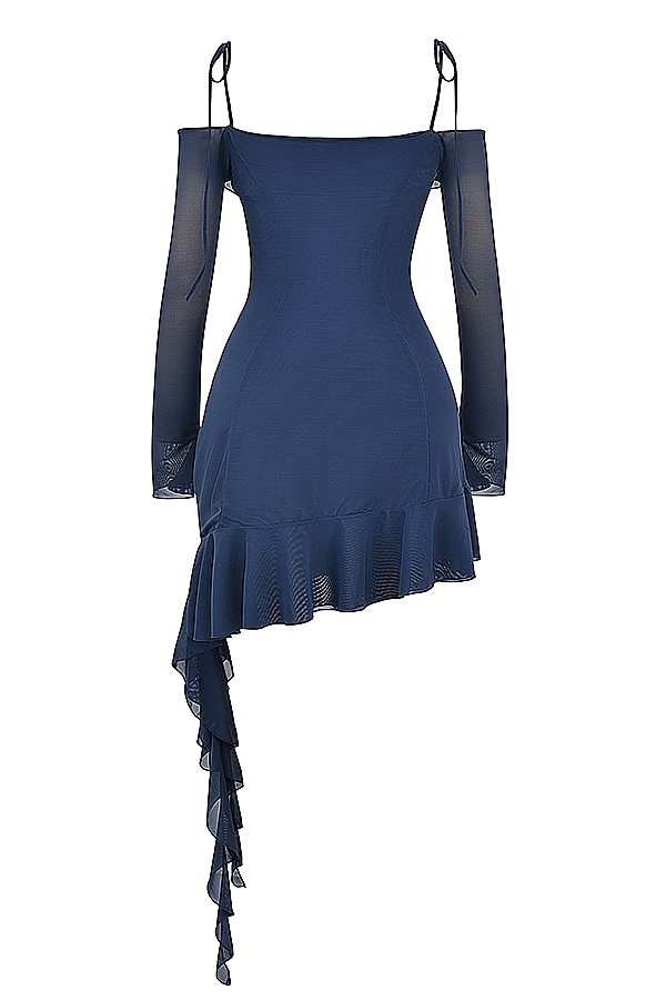 French Navy Ruffle Mini Dress
