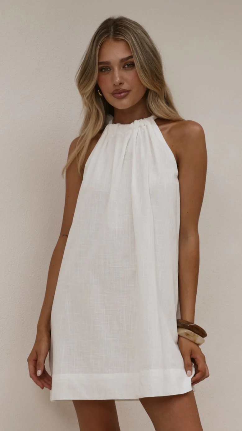 Demy Halter Mini Dress - White