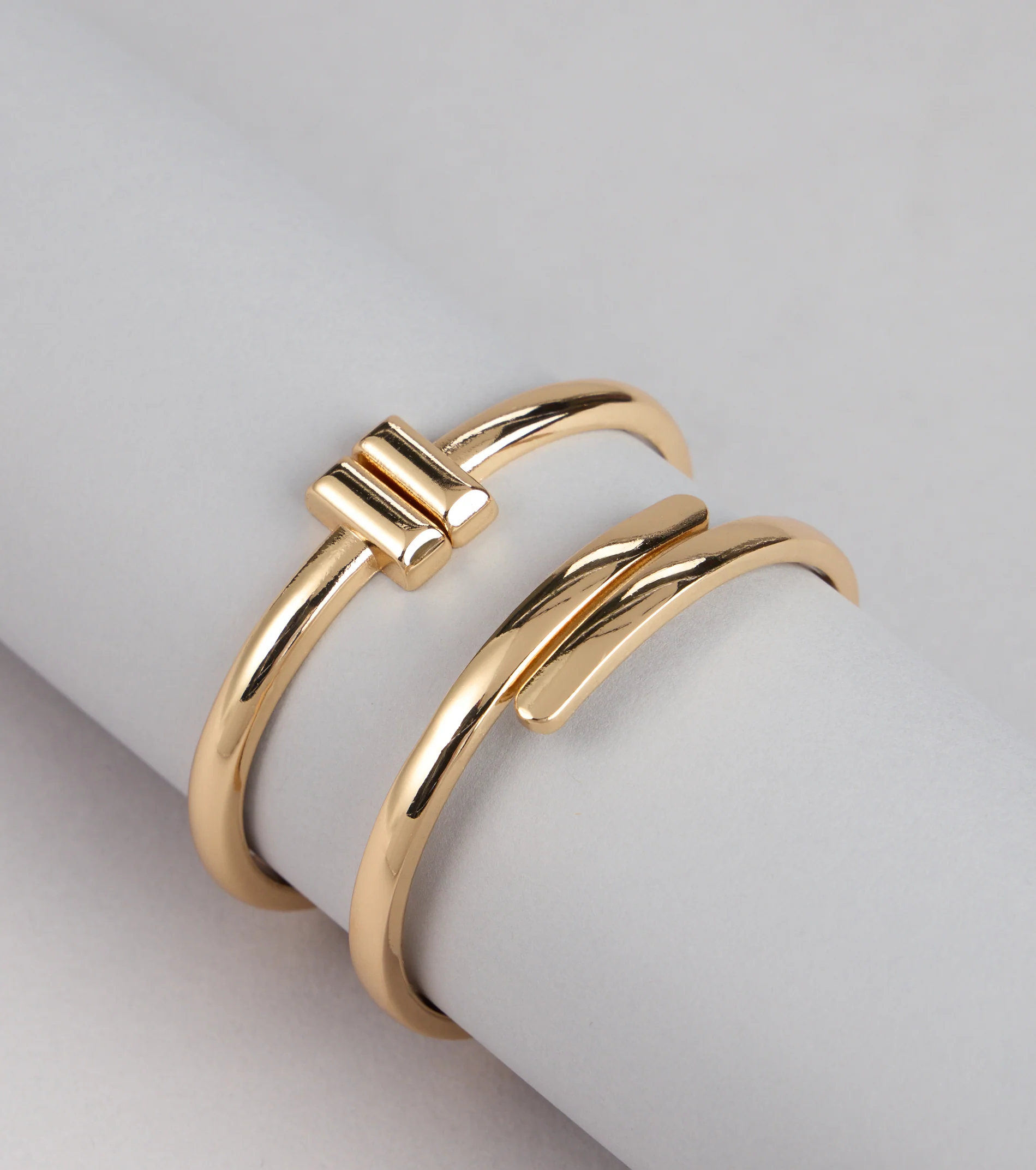 Polished Minimalist Cuff Bracelet Two Pack Set