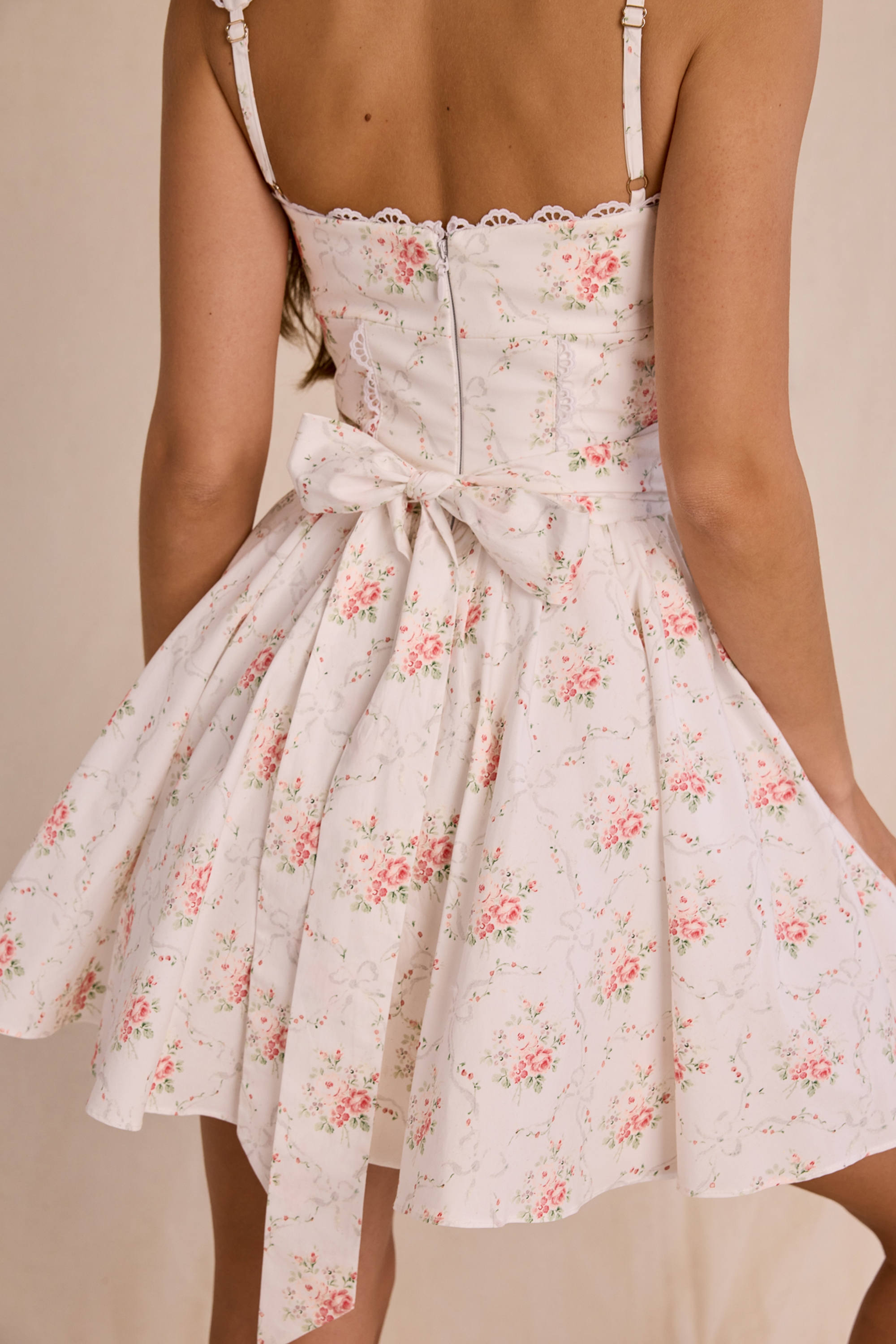 Rose Print Stretch Cotton Mini Dress