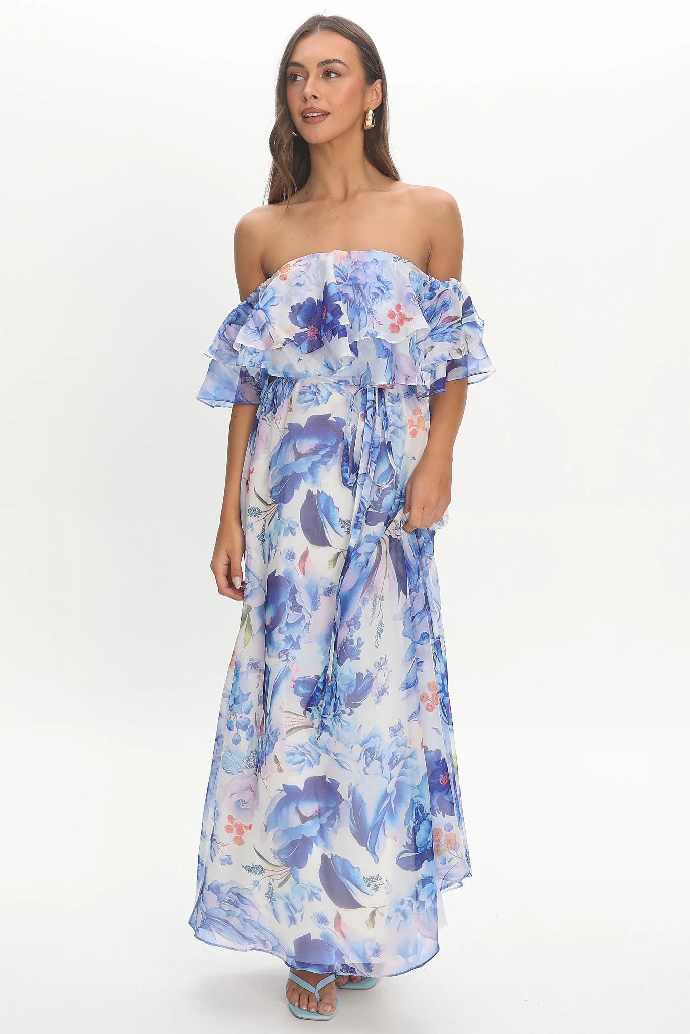 Nanjing Ruffle Maxi Dress Blue - luluinthesky