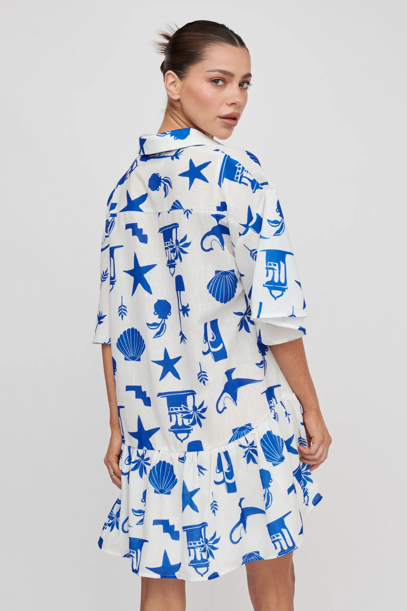 Day Trip Waist Tie Collared Dress Blue