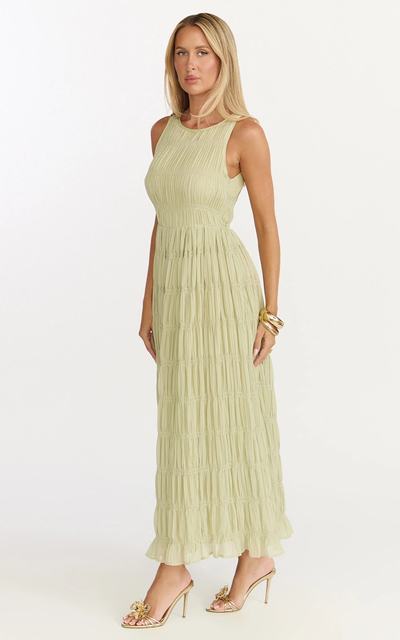 Paloma Maxi Dress - Ruched Shift Dress in Sage