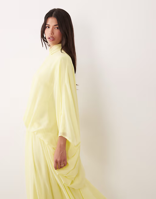 Daska chiffon high neck blousson maxi dress in lemon