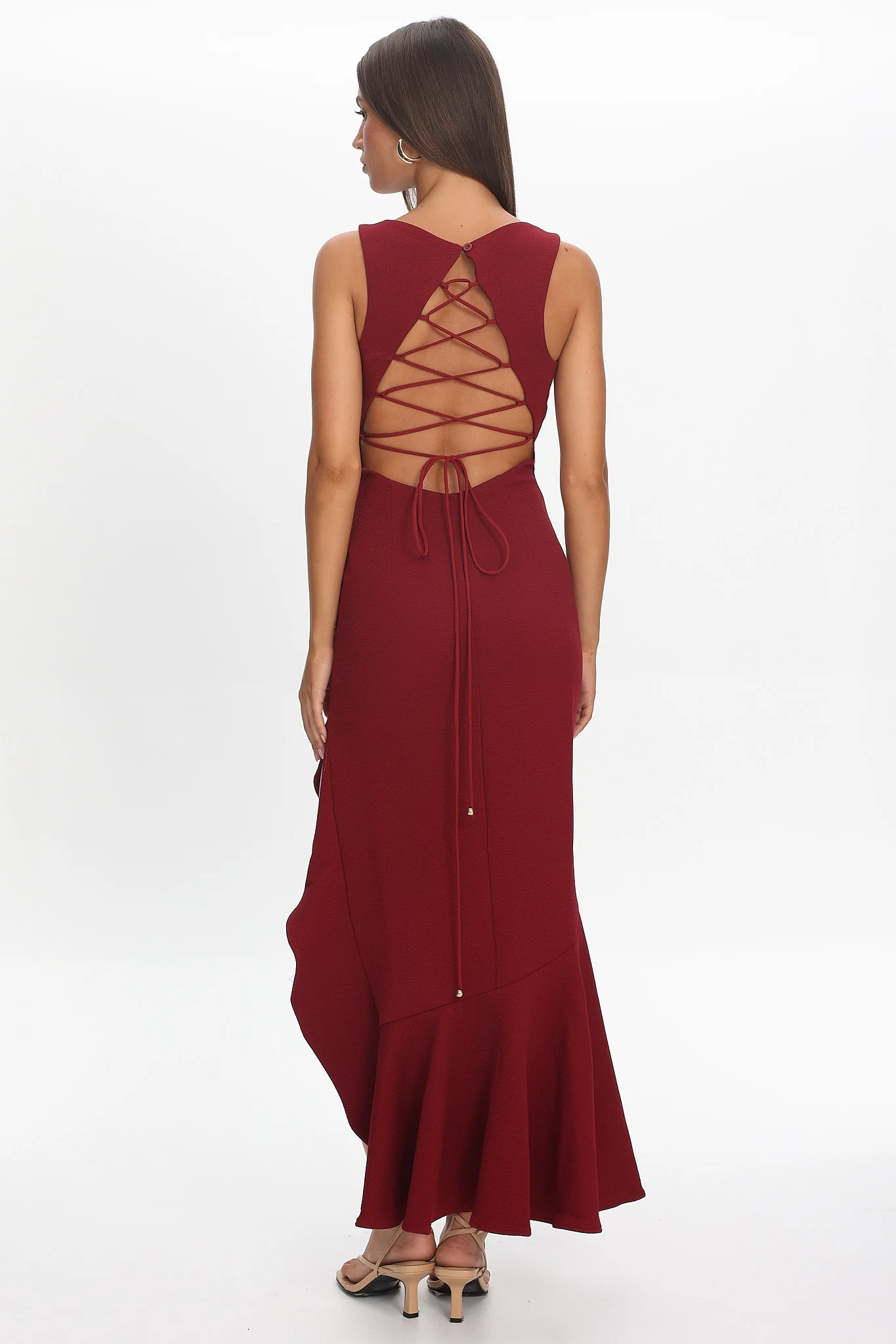 Lights On Asymmetric Hem Maxi Dress Wine - luluinthesky