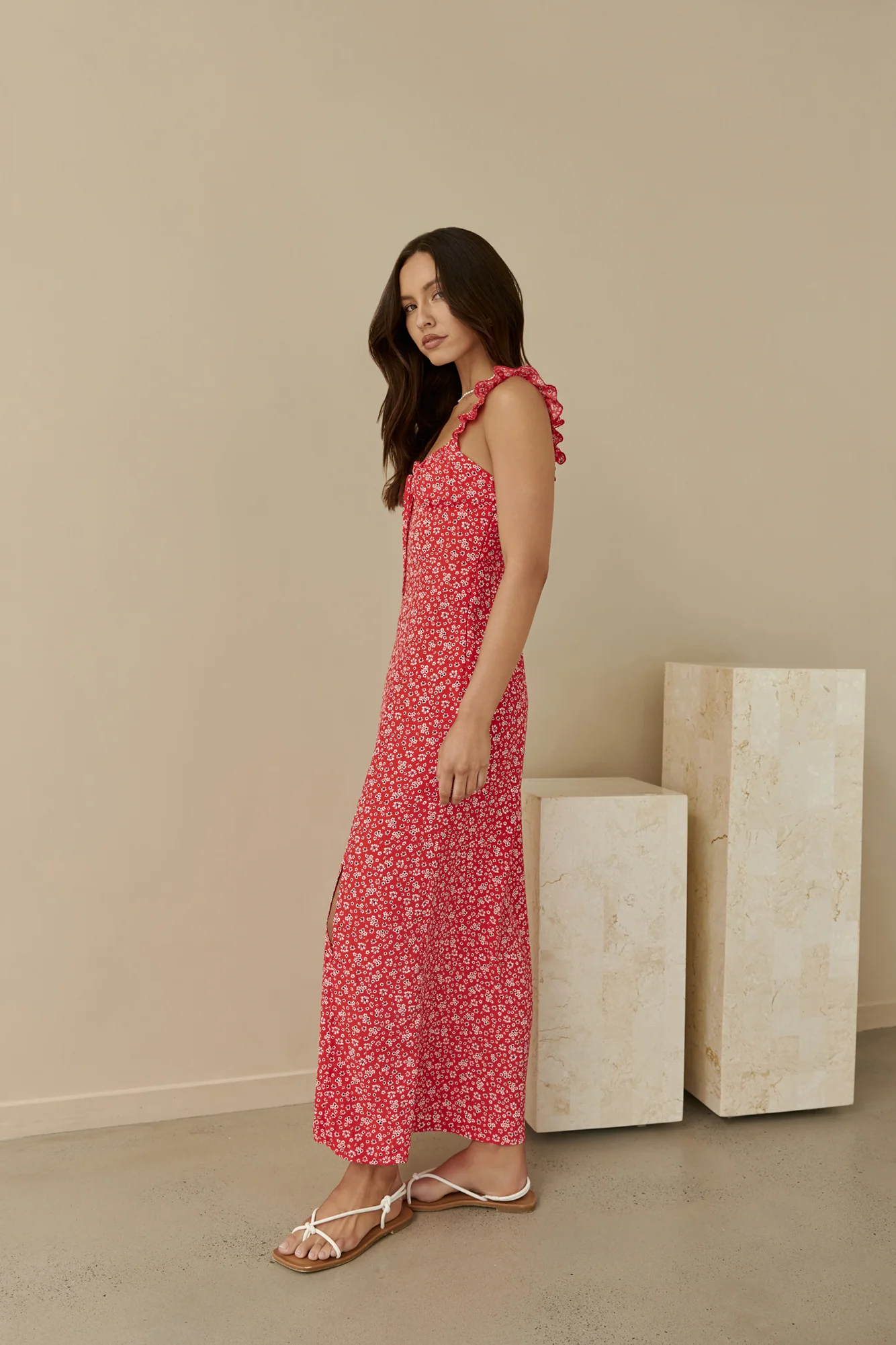 Berry Bloom Maxi Dress Red