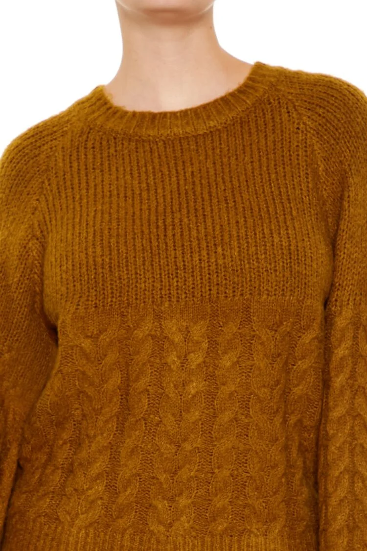 Peasant-Sleeve Cable Knit Sweater