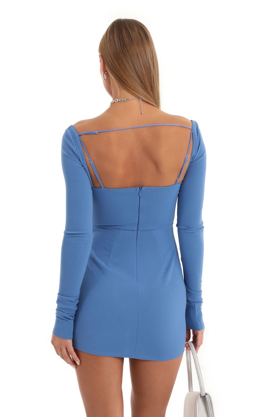 Rhinestone Long Sleeve Party Dress in Blue